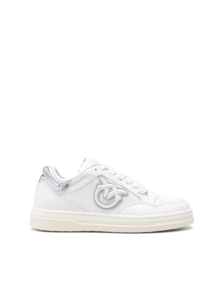 PINKO Obuwie Kobieta 38 EU Skóra sznurowane sneakersy z logo na pięcie biały