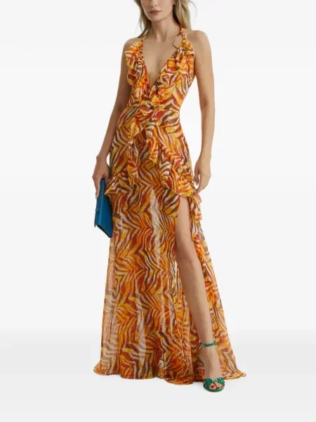 Rochie maxi Cuanna cu imagine cu model zebră portocaliu