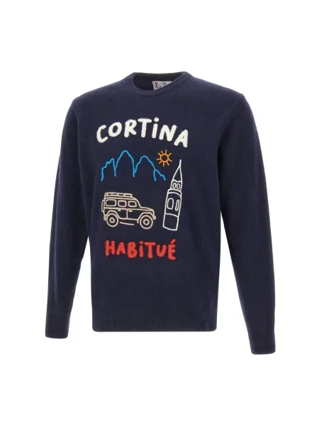 Sweter Mc2 Saint Barth wełniany z okrągłym dekoltem niebieski
