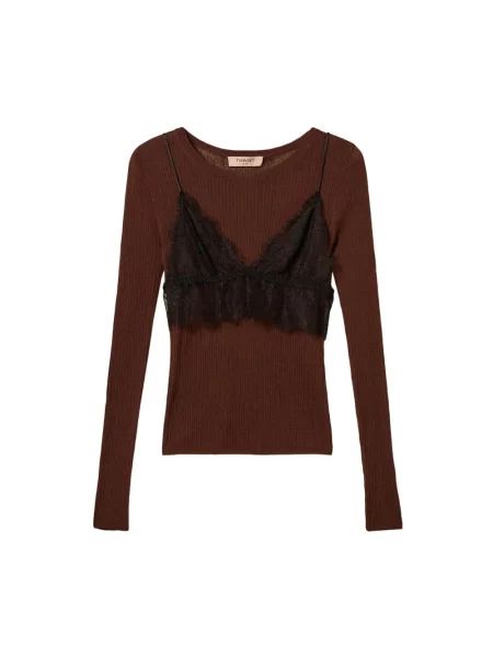 Dzianinowy sweter Twinset brązowy