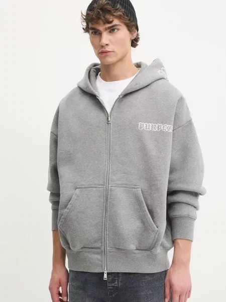 PURPLE BRAND hanorac de HWT FLEECE ZIP FRONT HOODY barbati cu glugă cu imprimeu gri