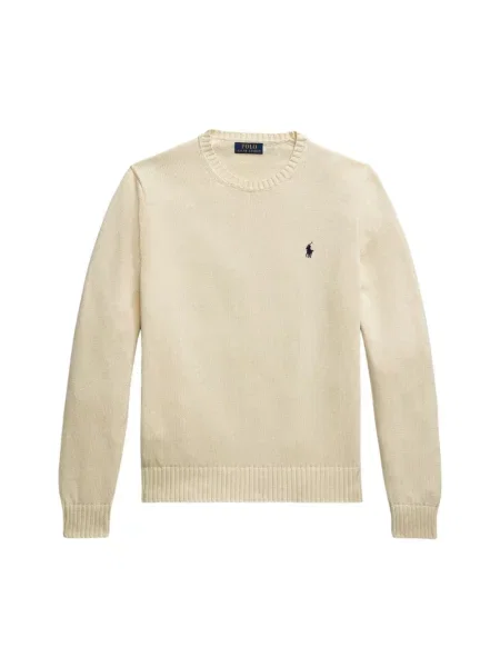 Sweter z dzianiny z prążkowanymi wykończeniami Polo Ralph Lauren beżowy