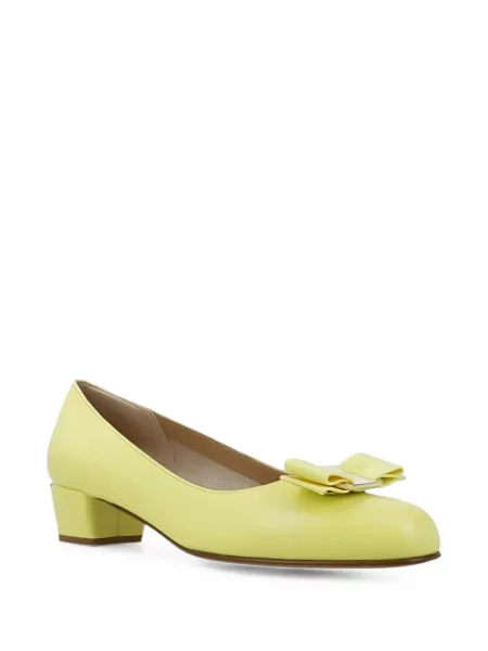 Pantofi cu toc Ferragamo cu funde galben