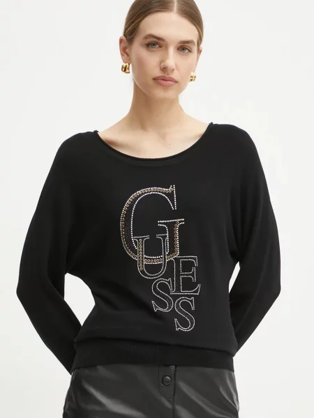 Пуловер Guess SELENA дамски от лека материя черно