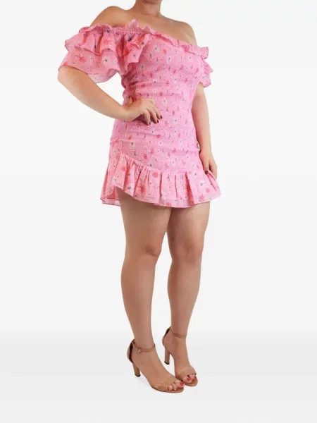 Rochie mini Loveshackfancy cu model floral cu imagine roz