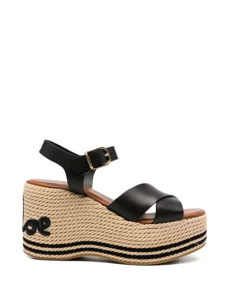 Sandale Chloé cu broderie cu platformă negru
