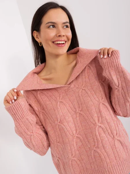 Pulover Fashionhunters tricotate roz