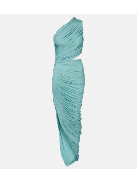 Sukienka maxi Alaïa z dżerseju asymetryczna garniturowa niebieska