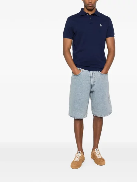 Lniana czapka z daszkiem Polo Ralph Lauren z okrągłym dekoltem niebieska