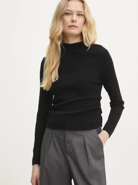 Пуловер Answear Lab дамски от лека материя с ниско поло черно