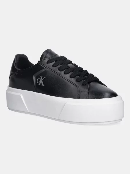 Calvin Klein bőr sportcipő FLATFORM LACE UP LTH MG fekete