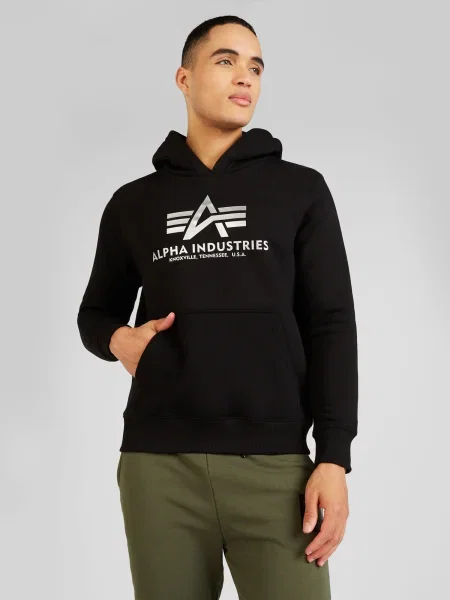 Суичър с качулка Alpha Industries с качулка с принт черно