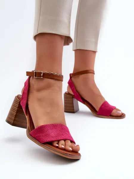 Sandale Kesi din piele de căprioară cu toc înalt fucsie