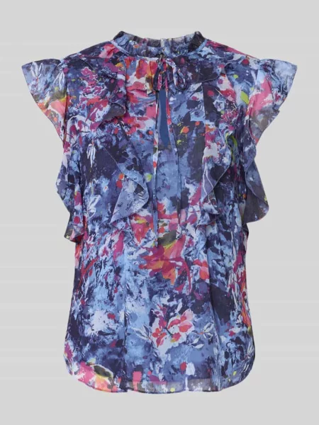Bluzka o kroju regular fit z falbanami model ‘PERLETTE’ Lauren Ralph Lauren błękitna