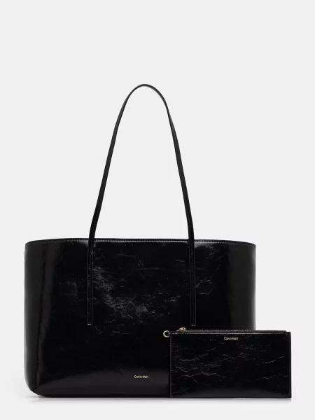 Geantă shopper Calvin Klein din piele cu autograf negru