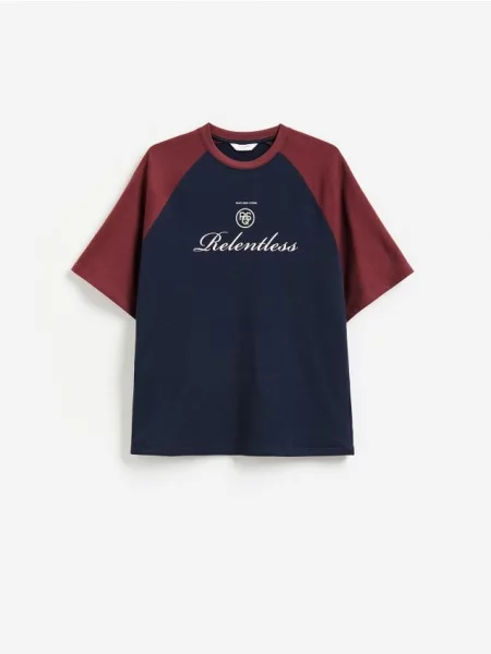 Reserved Tricou cu croială lejeră cu imprimeu bleumarin
