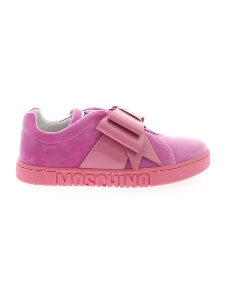 Aksamitne sneakersy Moschino z kokardką różowe