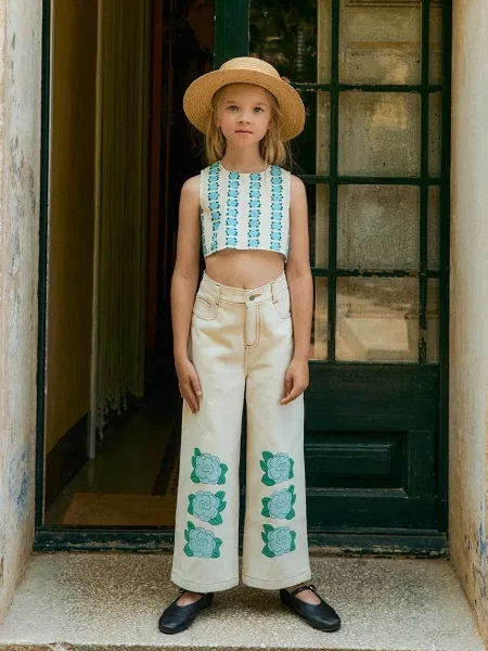 Tinycottons джинси дитячі BLUE FLOWER PRINT DENIM JEANS сині