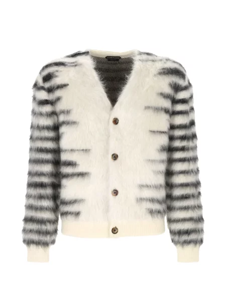 Cardigan Tom Ford cu dungi de mohair alb