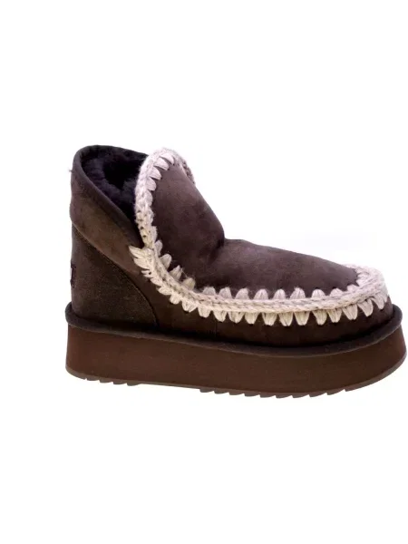 MOU De piele bocanci Mini Eskimo Platform cu adaos de lână maro