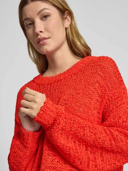Sweter z dzianiny z prążkowanymi wykończeniami model ‘CALA’ Staud pomarańczowy