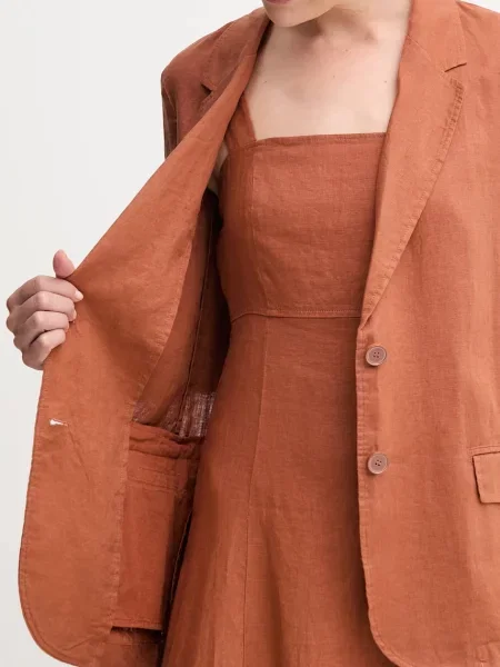 Льняний жакет United Colors of Benetton однобортний однотонна зелений