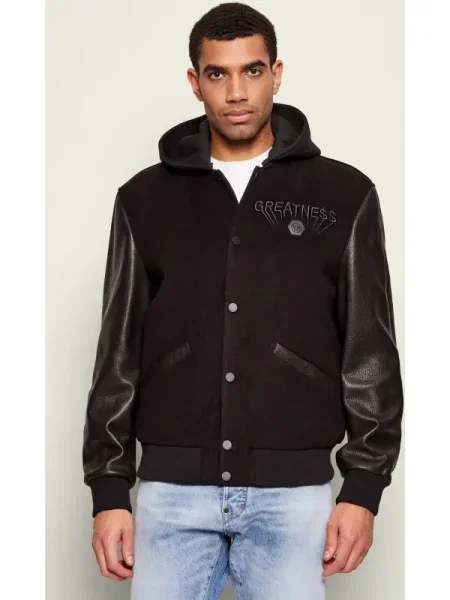 Philipp Plein Geacă bomber cu adaos de piele negru