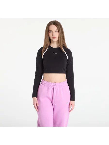 Tricou Nike Sportswear Tight Long-Sleeve Cropped Top Black/ Black/ Chalk/ Chalk S negru