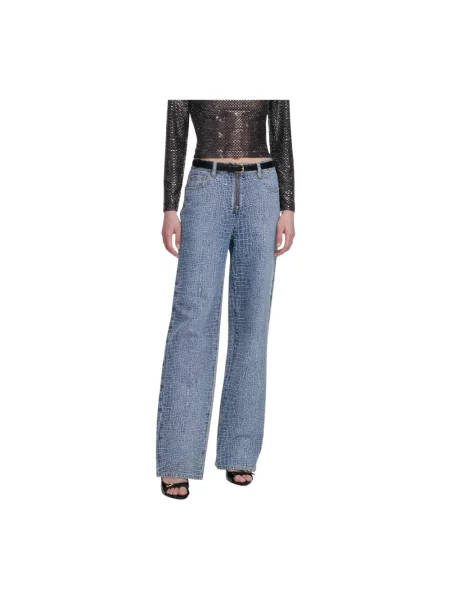 Jeansy Self-portrait skórzane niebieskie