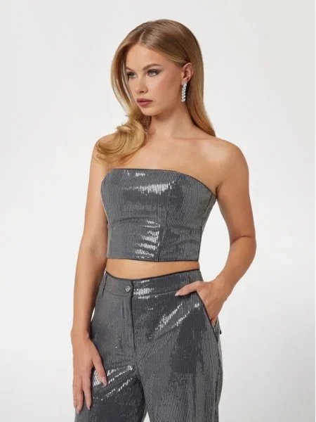 Класическа блуза Guess с принт сребристо