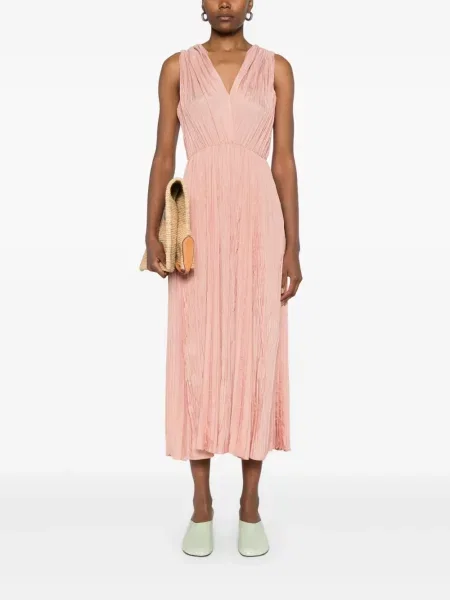 Rochie midi Forte_forte plisată până la genunchi de costum roz