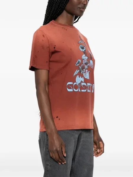 Virágos jersey póló Golden Goose nyomtatás barna