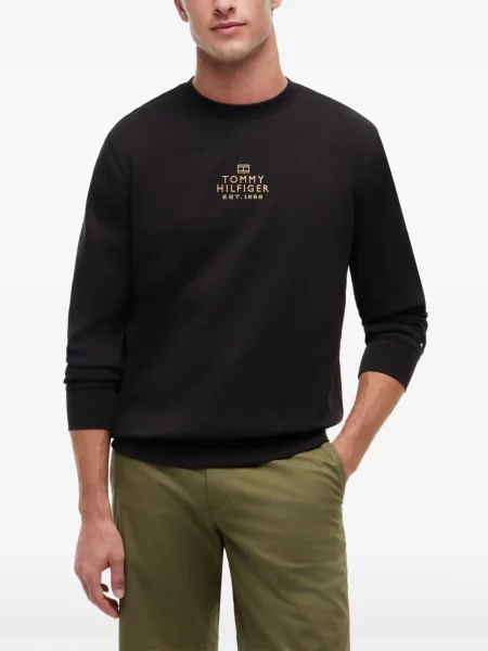 Пуловер Tommy Hilfiger с кръгло деколте с автограф черно
