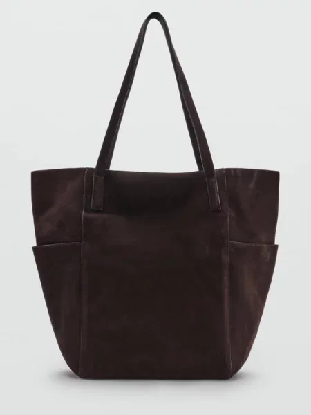 Skórzana torba shopper czekoladowy Kobieta uniwersalny MANGO