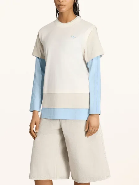 Adidas Originals Tričko S Dlouhým Rukávem Loose Layered Long Sleeve režná tmavě modrá béžová