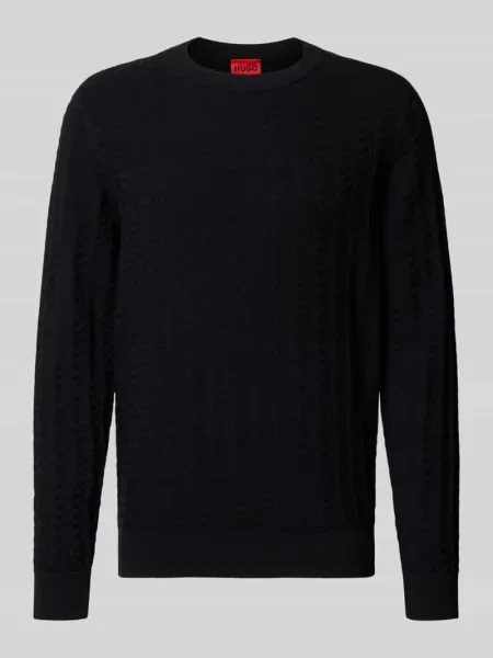 Sweter z fakturą imitacja dzianiny model Simond' Hugo czarny