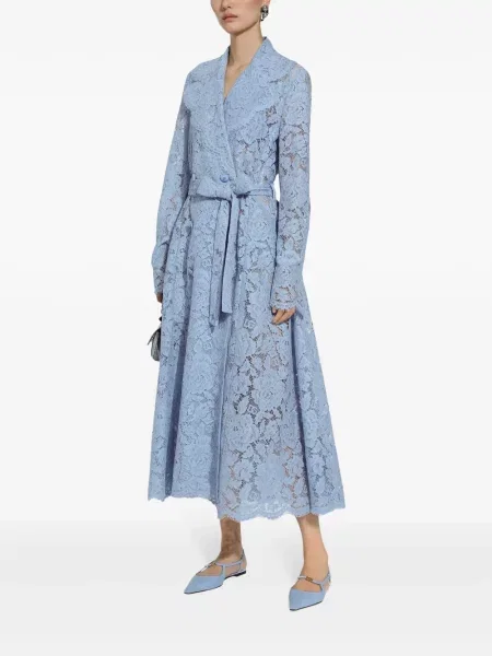 Gėlėtas nėriniuotas paltas Dolce & Gabbana dvieiliai mėlyna
