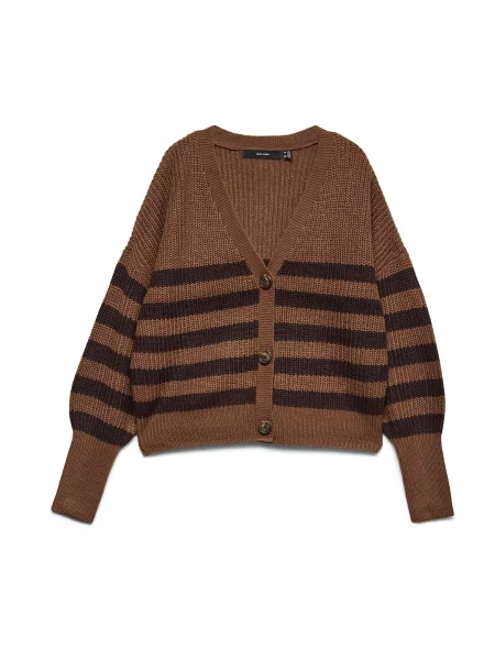 VERO MODA Geacă tricotată VMLEA ciocolatiu / închis maro