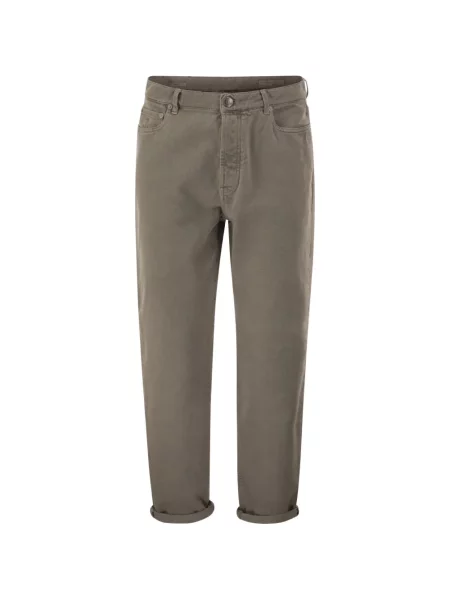 Blugi conici Brunello Cucinelli cu 5 buzunare conici maro
