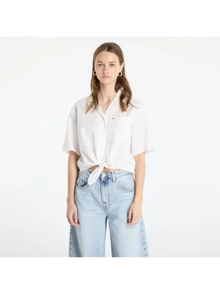 Koszula Tommy Jeans Crop Linen Shortsleeve Shirt White XS biała