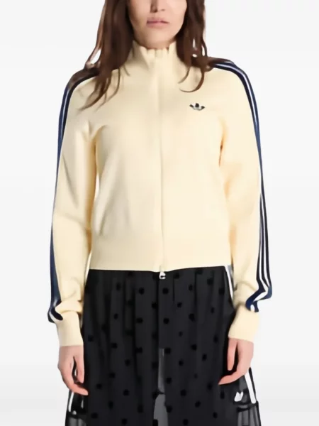 Geacă de blugi Adidas cu broderie cu dungi alergare albastru