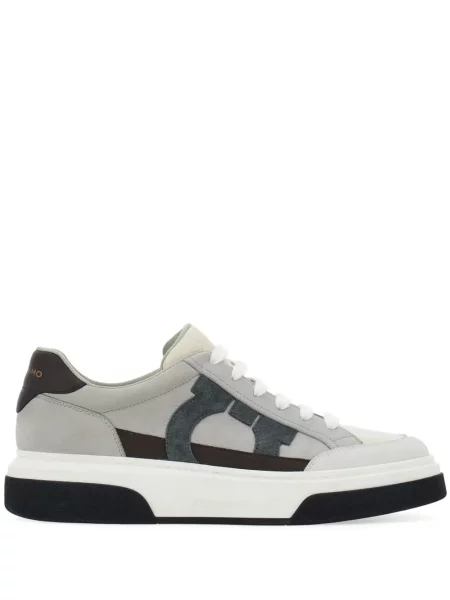Sneakerși Ferragamo cu broderie din piele gri