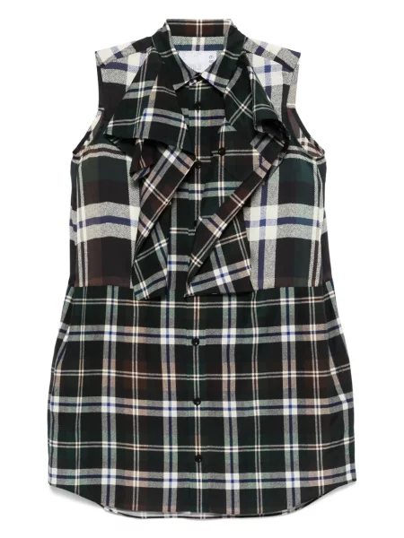 Rochie mini Sacai în carouri de costum verde