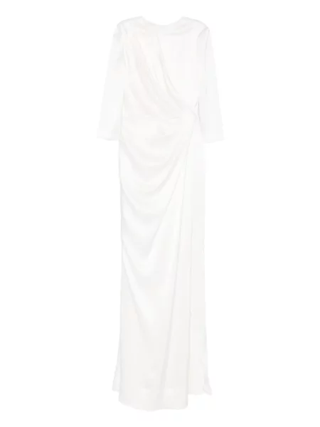 Rochie maxi Silk Love & Lace de mătase drapată de costum alb