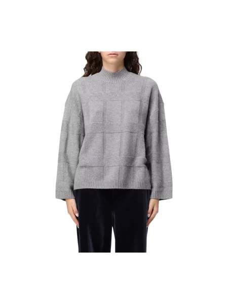Sweter z golfem Emporio Armani wełniany w geometryczne wzory szary