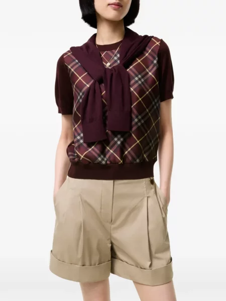 Vlněné kostkované tričko Burberry červené