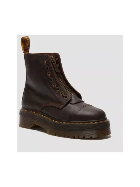 Botki Dr. Martens skórzane na platformie brązowe