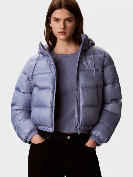 Коротка джинсова куртка Calvin Klein Jeans з лого блакитна