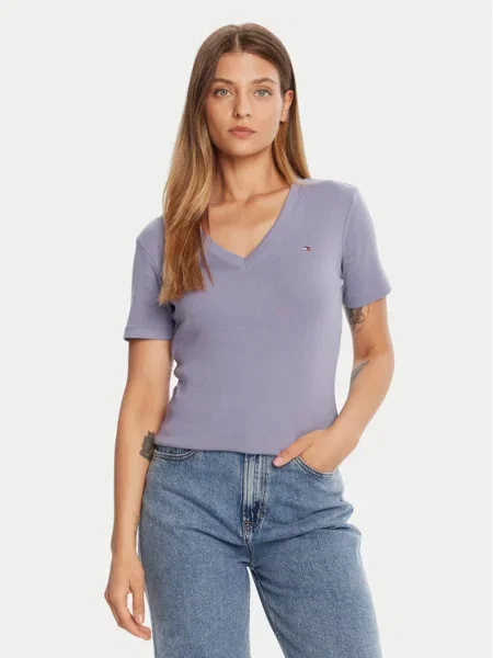 Тениска Tommy Hilfiger дамска тъмносиньо виолетово