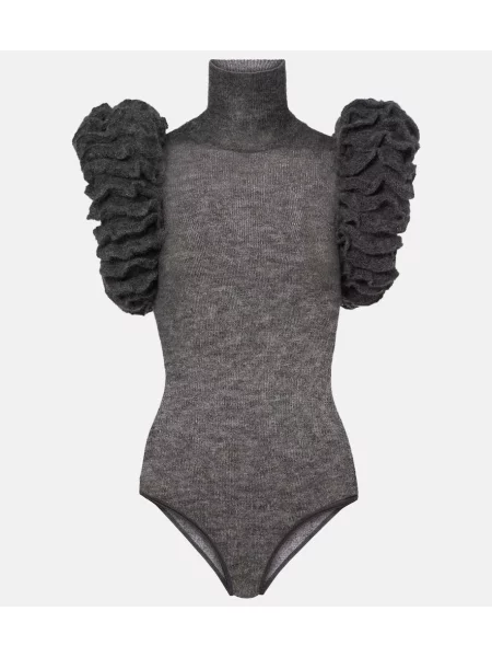 Top Alaïa wełniany z falbankami szary